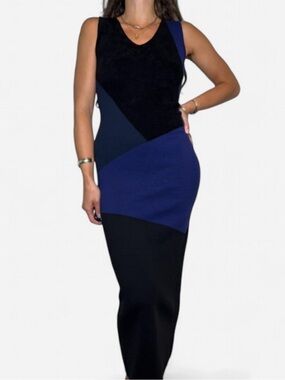 diane von furstenberg paneled colorblock merino wool blend maxi dress size S